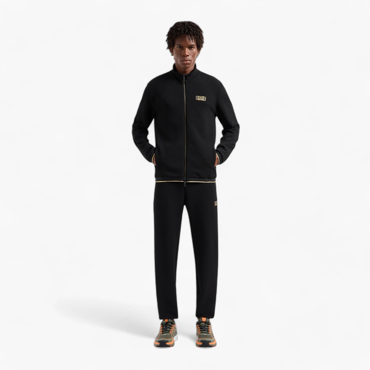 EA7 Gold Label Stretch Jacquard Trousers With Logo Patch | LEVISONS