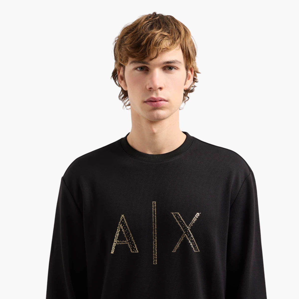 Armani Exchange Regular Fit Crewneck Sweatshirt With Gold Rhinestone Branding | LEVISONS
