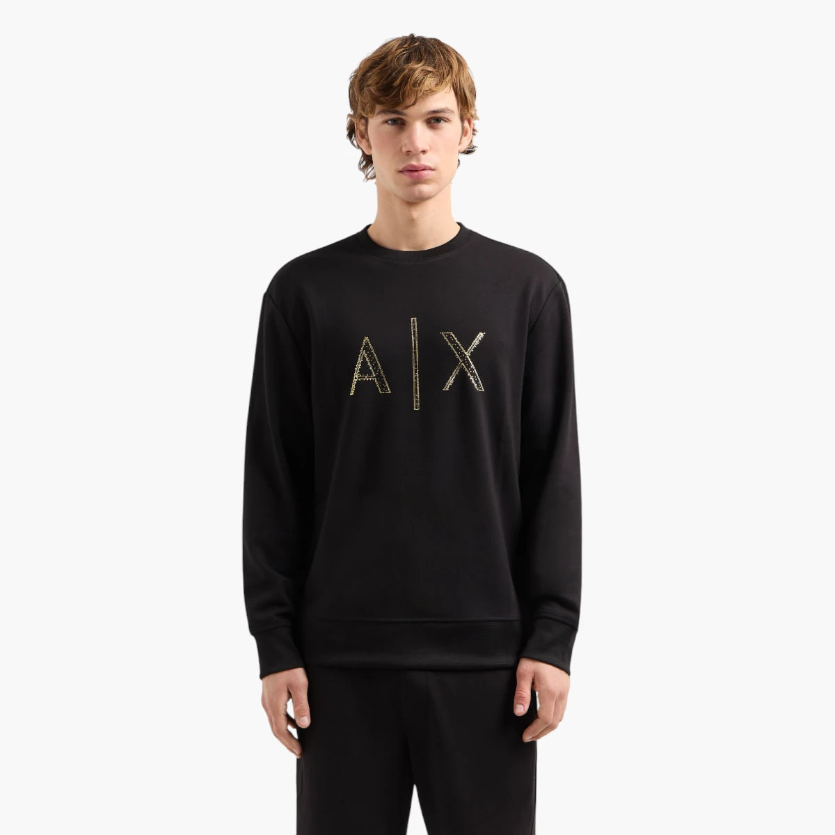 Armani Exchange Regular Fit Crewneck Sweatshirt With Gold Rhinestone Branding | LEVISONS