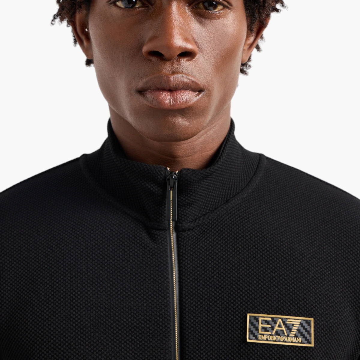 EA7 Gold Label Stretch Jacquard Zip-Up Sweatshirt With Logo Patch | LEVISONS