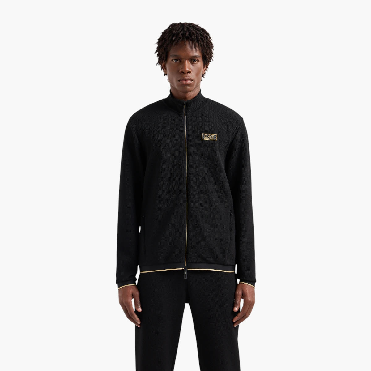 EA7 Gold Label Stretch Jacquard Zip-Up Sweatshirt With Logo Patch | LEVISONS