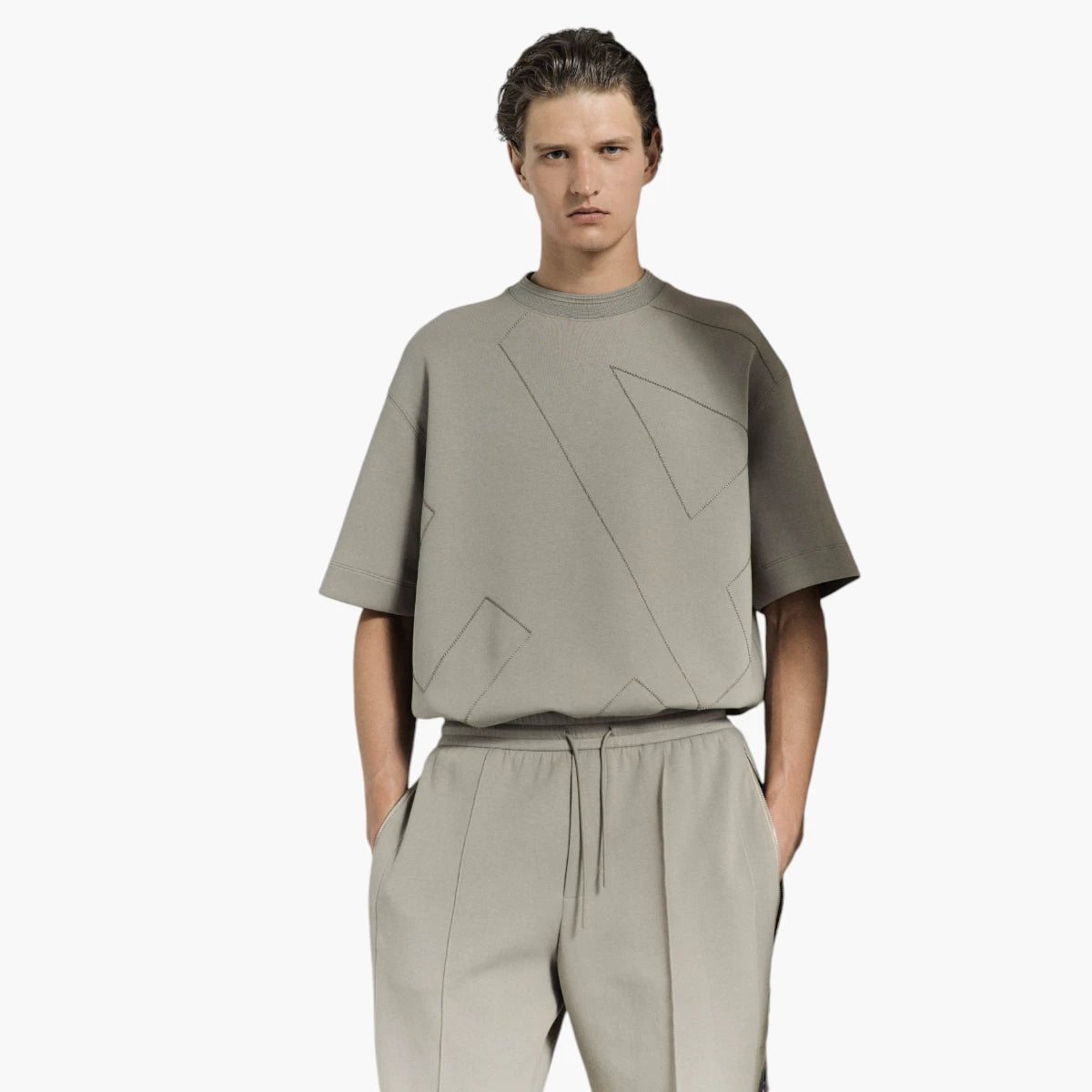 Emporio Armani Cotton Regular Fit Trousers With Decorative Seam | LEVISONS