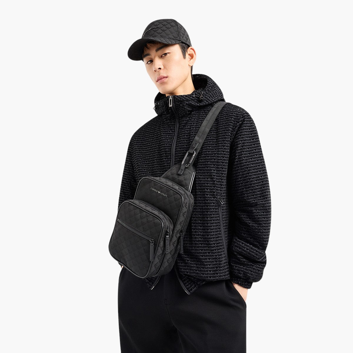 Emporio Armani One Shoulder Backpack With All-Over Jacquard Eagle | LEVISONS