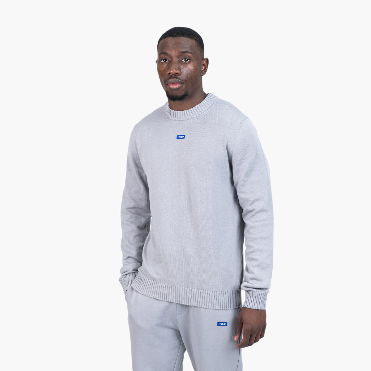 Hugo Blue Knitted-Cotton Sweater With Blue Logo Label | LEVISONS