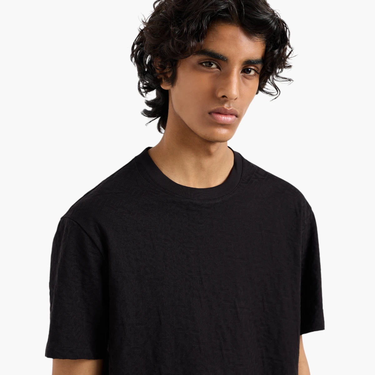 Armani Exchange Regular Fit Tone-On-Tone All Over Logo Mercerised Cotton Crewneck T-Shirt | LEVISONS
