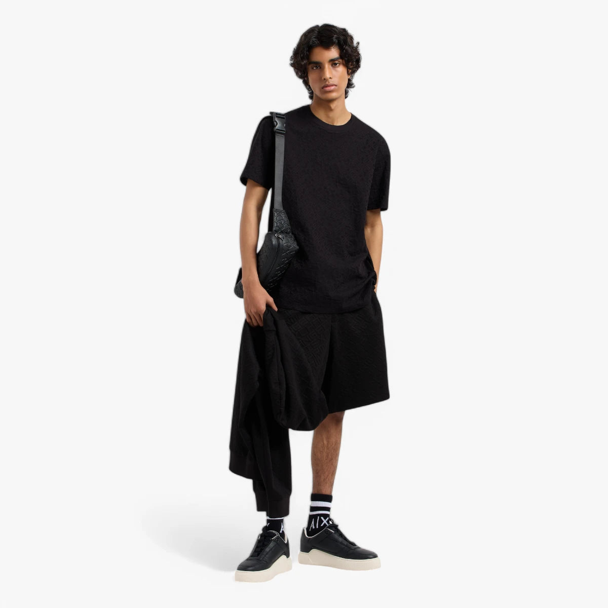 Armani Exchange Regular Fit Tone-On-Tone All Over Logo Mercerised Cotton Crewneck T-Shirt | LEVISONS