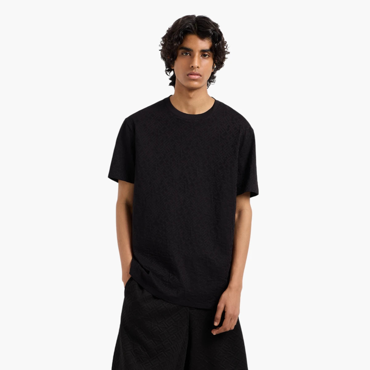 Armani Exchange Regular Fit Tone-On-Tone All Over Logo Mercerised Cotton Crewneck T-Shirt | LEVISONS