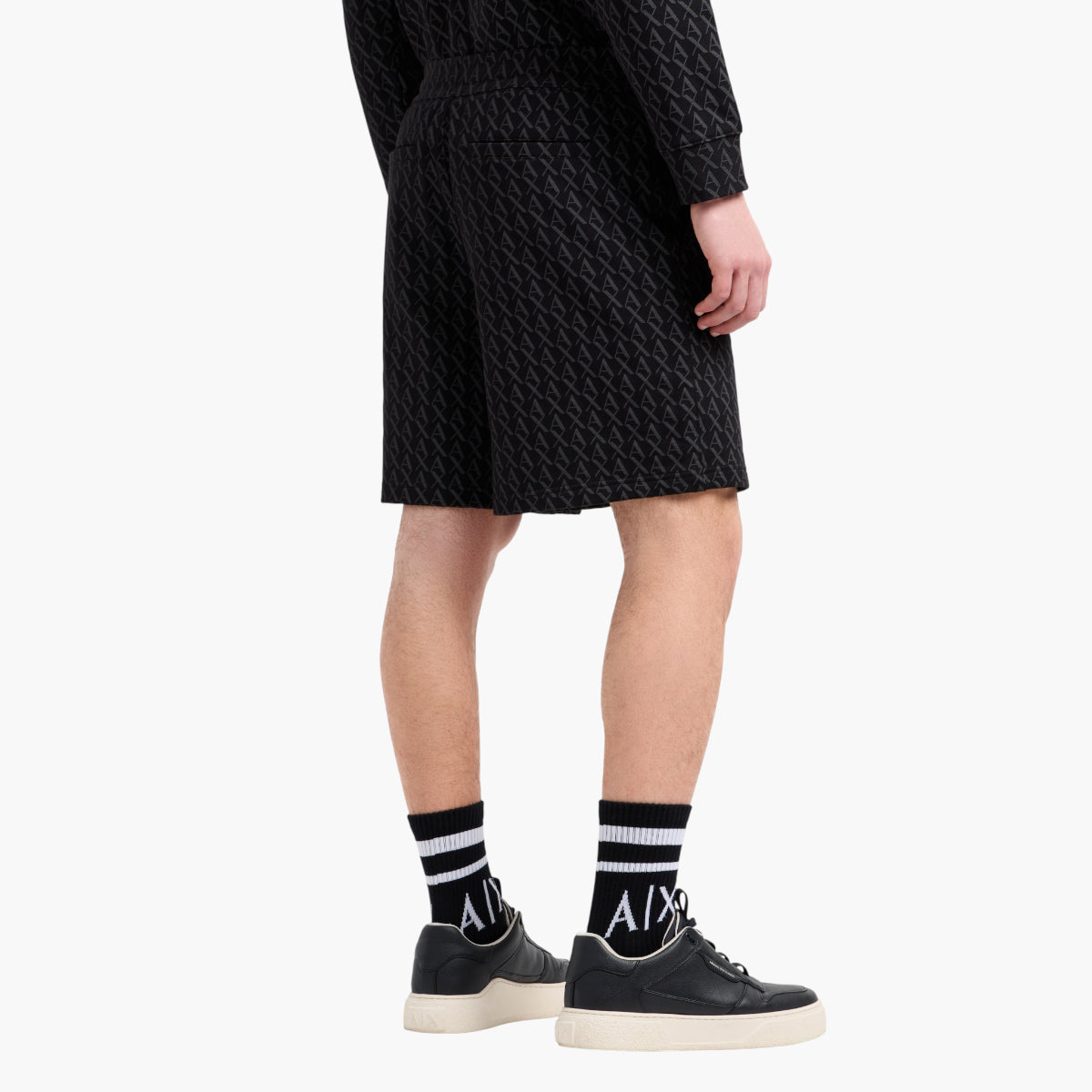 Armani Exchange All Over Logo Cotton Shorts With Elasticated Waistband And Customised Drawstrings | LEVISONS