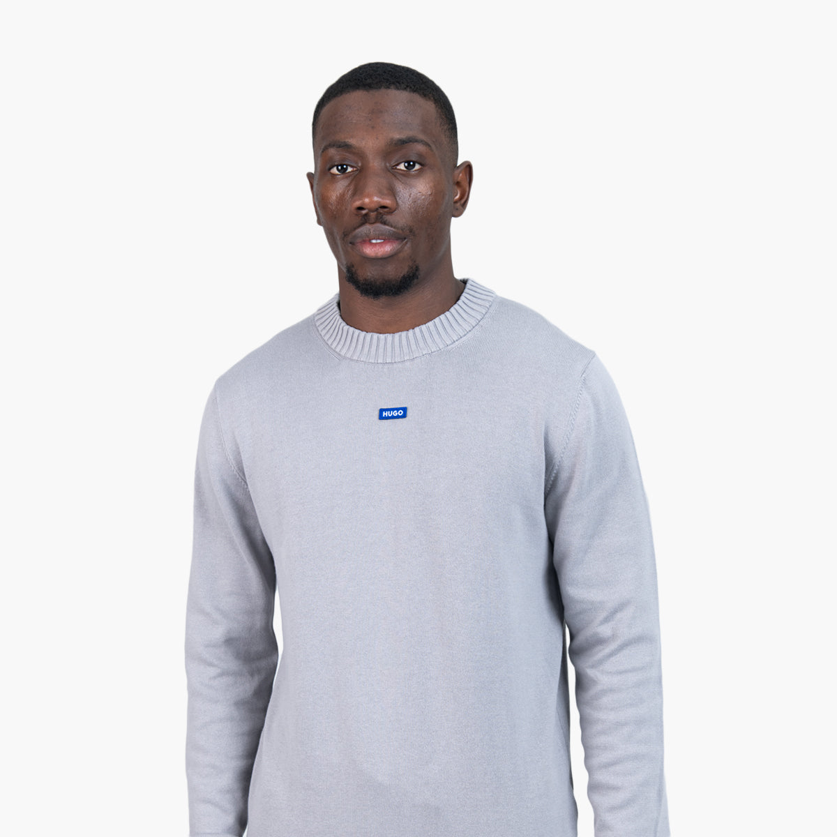 Hugo Blue Knitted-Cotton Sweater With Blue Logo Label | LEVISONS
