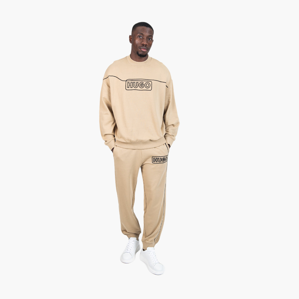 Hugo Blue Cotton-Terry Tracksuit Bottoms With Chain-Stitch Logo | LEVISONS