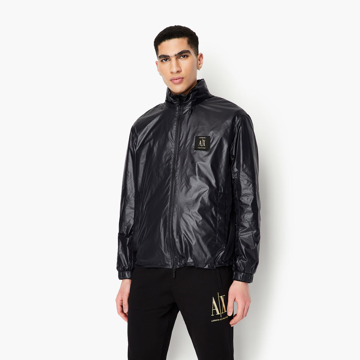 Armani Exchange Icon Logo Zip Up Nylon Windbreaker Jacket | LEVISONS
