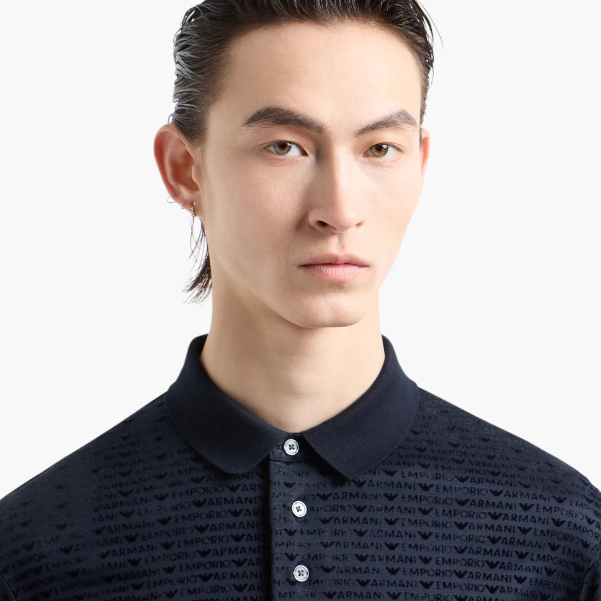 Emporio Armani Regular Fit All Over Logo Polo Shirt With Button Closure | LEVISONS