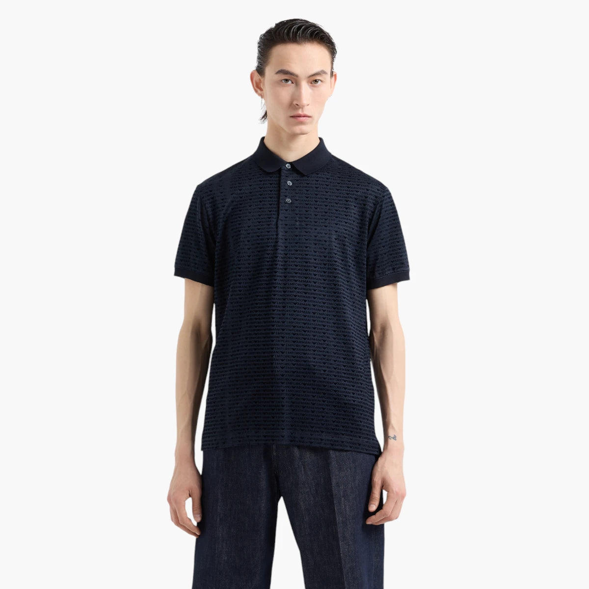 Emporio Armani Regular Fit All Over Logo Polo Shirt With Button Closure | LEVISONS