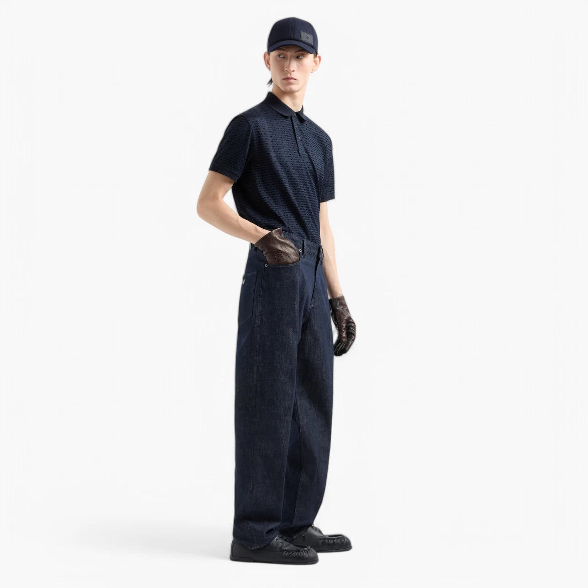 Emporio Armani Regular Fit All Over Logo Polo Shirt With Button Closure | LEVISONS