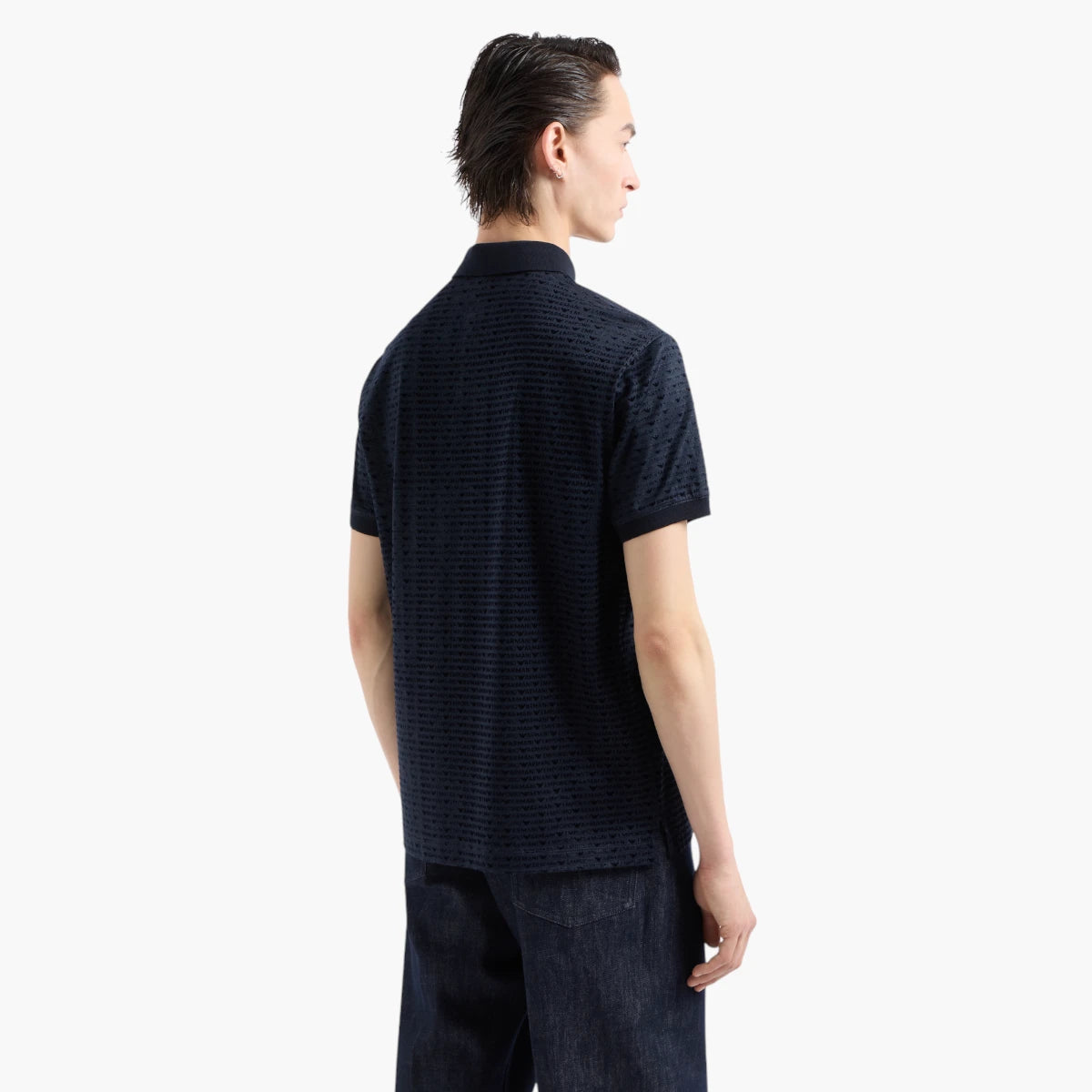 Emporio Armani Regular Fit All Over Logo Polo Shirt With Button Closure | LEVISONS