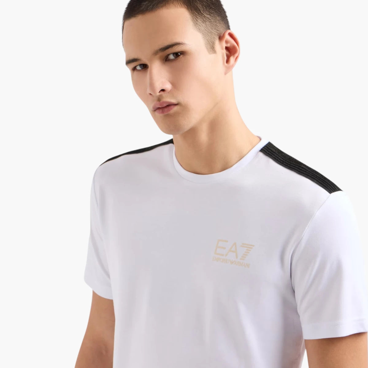 EA7 Gold Label Slim Fit Cotton Crewneck T-Shirt With Shoulder Detailing | LEVISONS