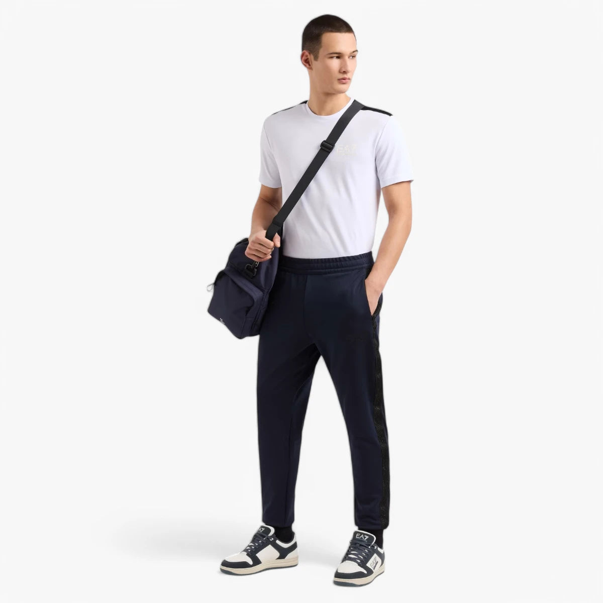 EA7 Gold Label Slim Fit Cotton Crewneck T-Shirt With Shoulder Detailing | LEVISONS