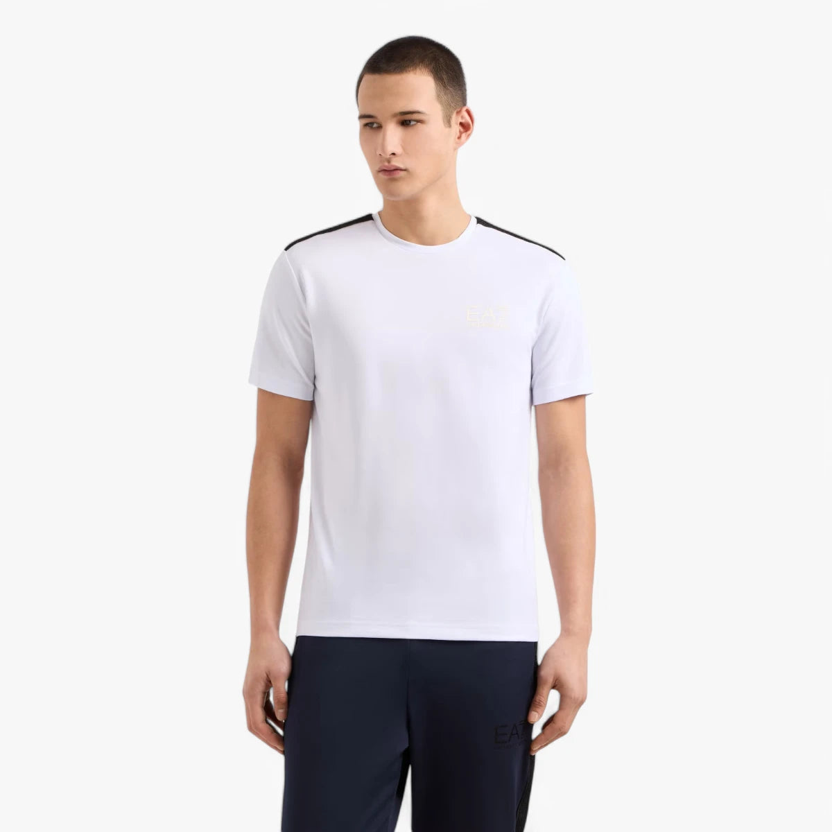 EA7 Gold Label Slim Fit Cotton Crewneck T-Shirt With Shoulder Detailing | LEVISONS