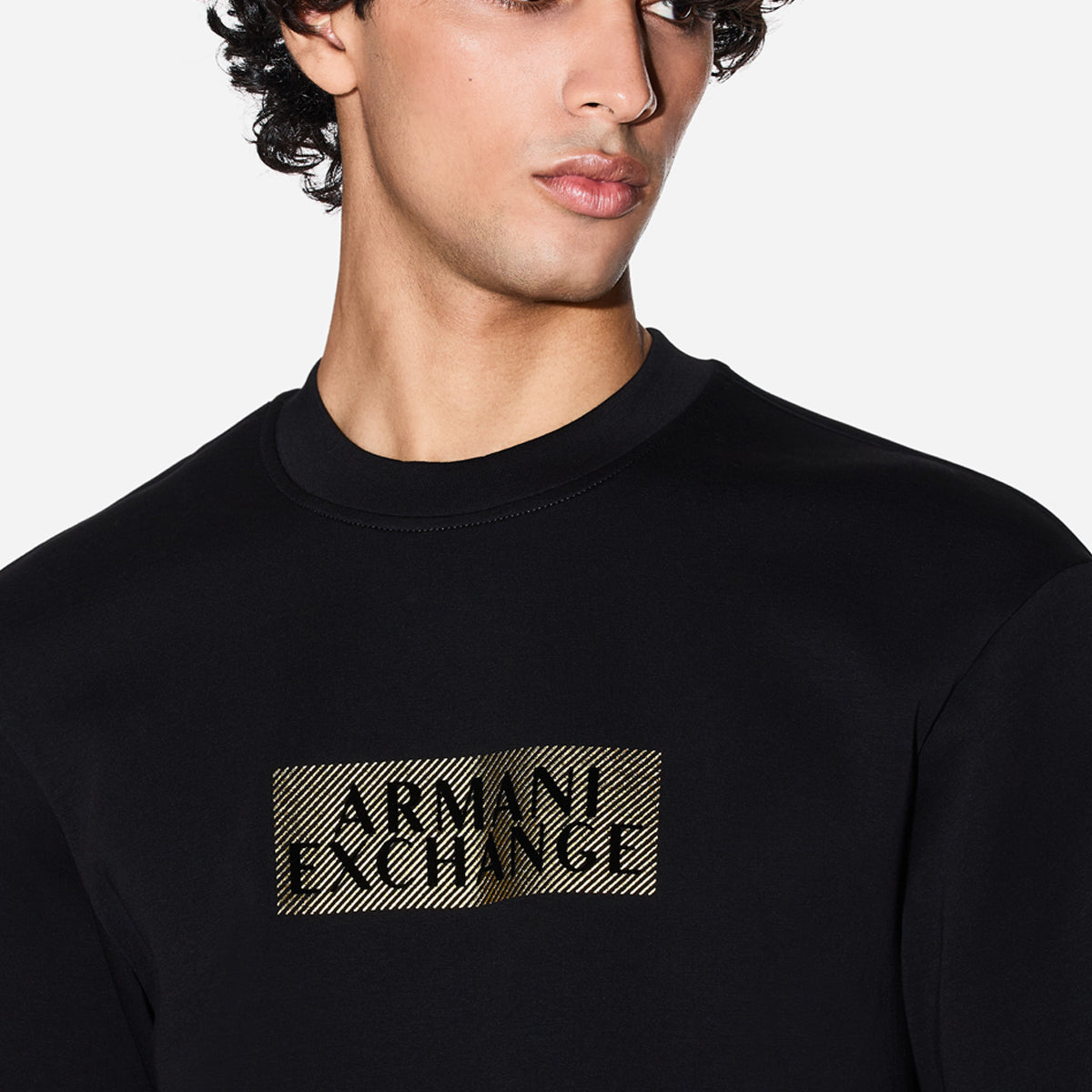 Armani Exchange Regular Fit Cotton Crewneck Sweatshirt With Central Gold Branding | LEVISONS