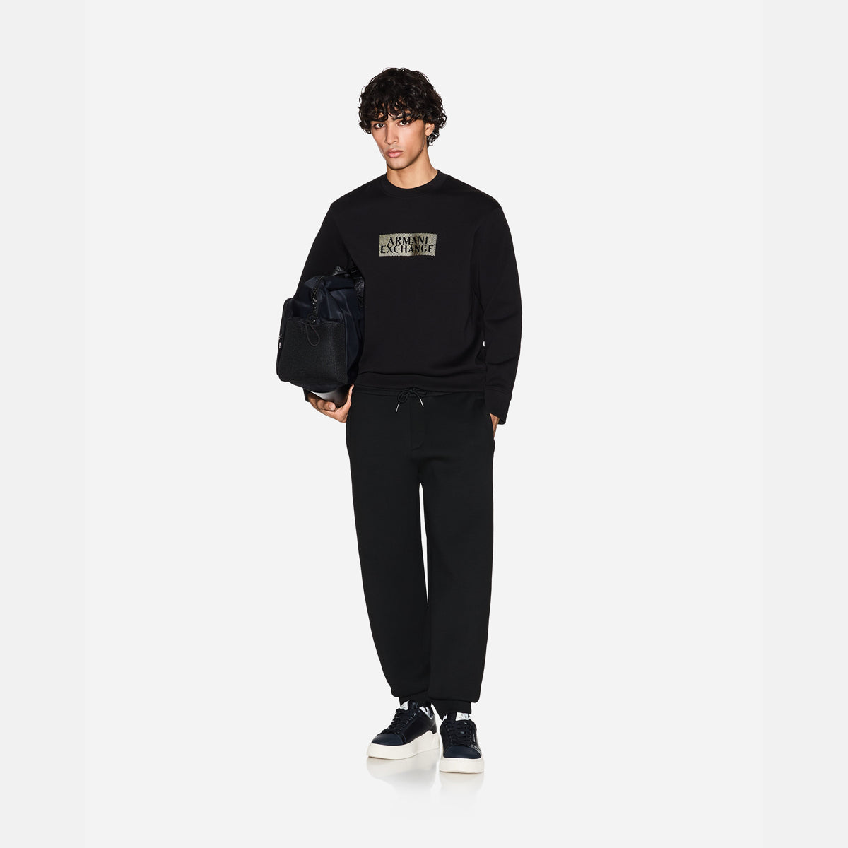 Armani Exchange Regular Fit Cotton Crewneck Sweatshirt With Central Gold Branding | LEVISONS