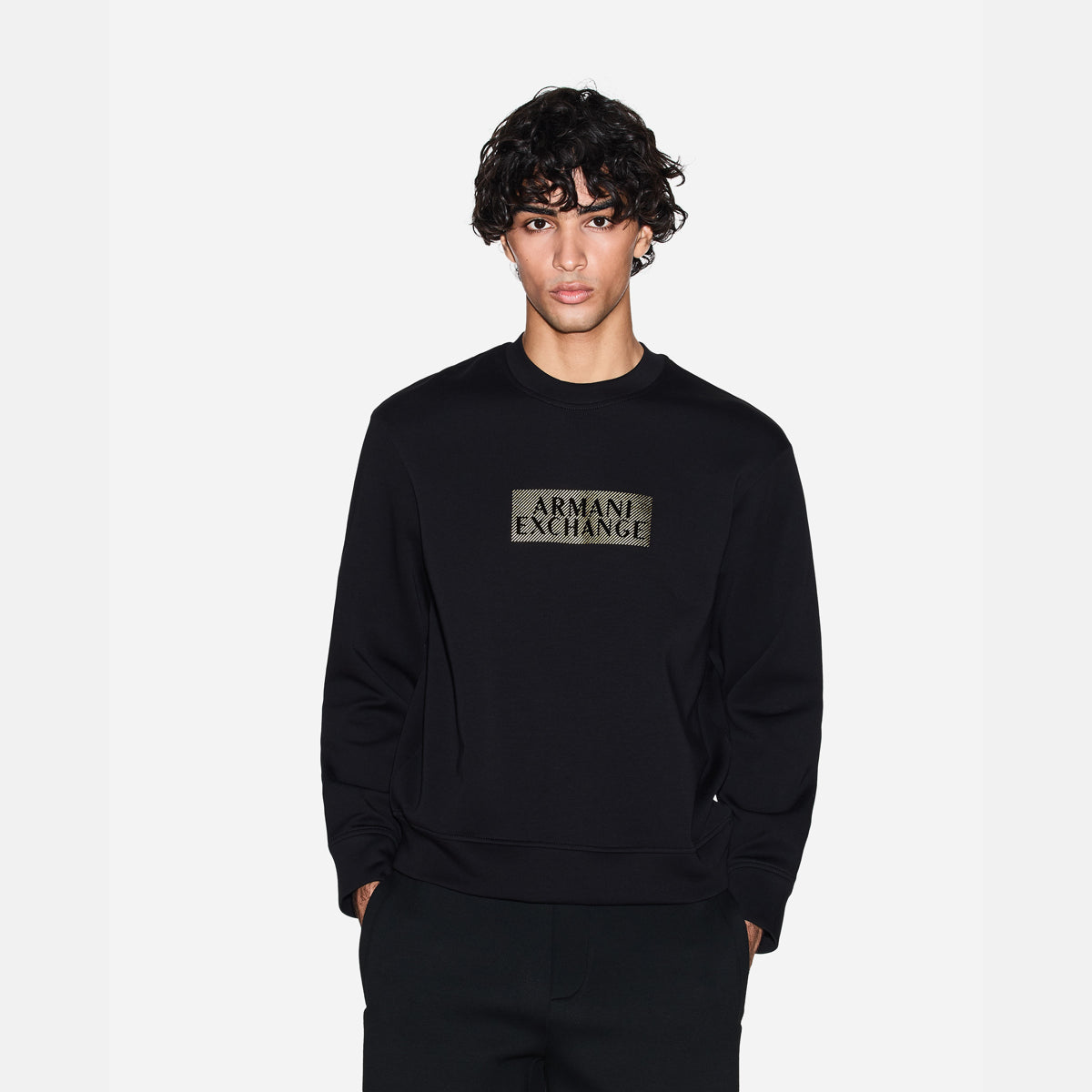 Armani Exchange Regular Fit Cotton Crewneck Sweatshirt With Central Gold Branding | LEVISONS
