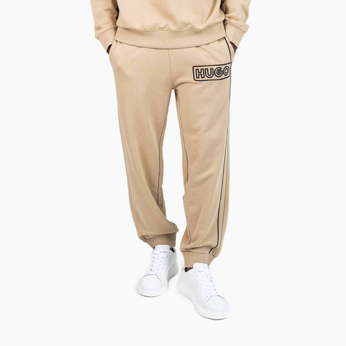 Hugo Blue Cotton-Terry Tracksuit Bottoms With Chain-Stitch Logo | LEVISONS