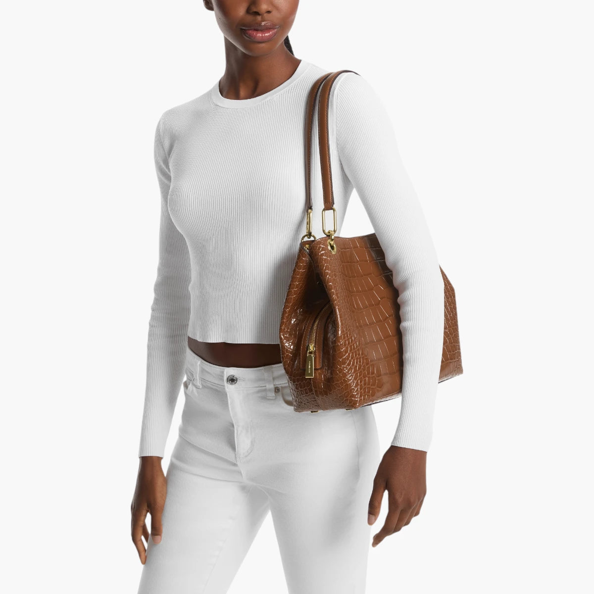 Kensington Large Crocodile Embossed Leather Tote Bag