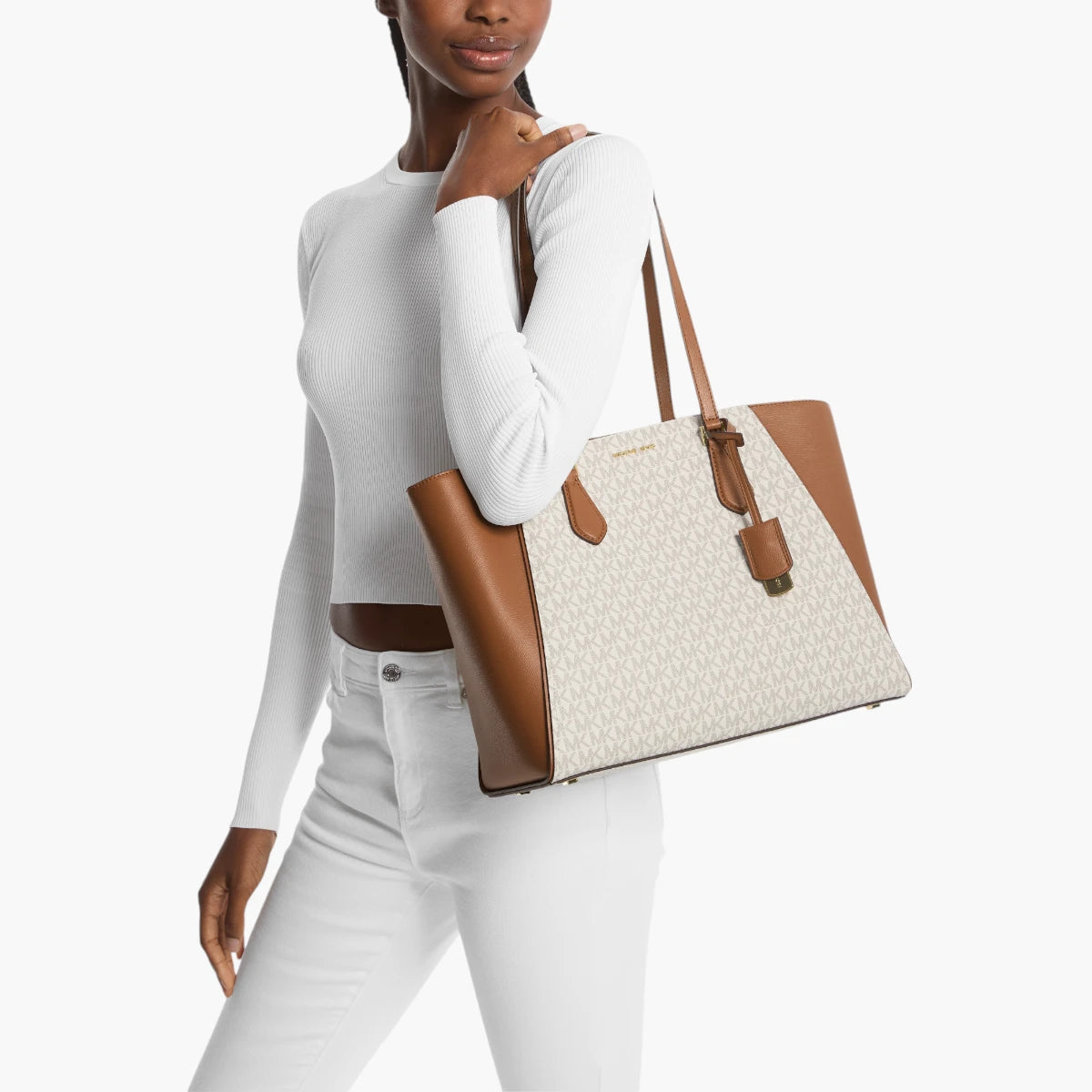 Michael Kors Taryn Large Signature Logo And Leather Tote Bag | LEVISONS