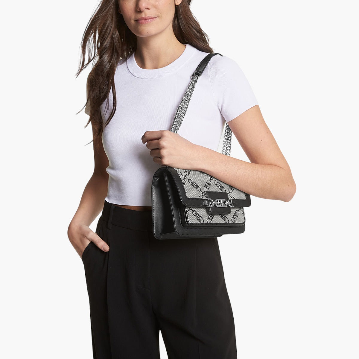 Michael Kors Heather Large Empire Logo Jacquard Shoulder Bag | LEVISONS