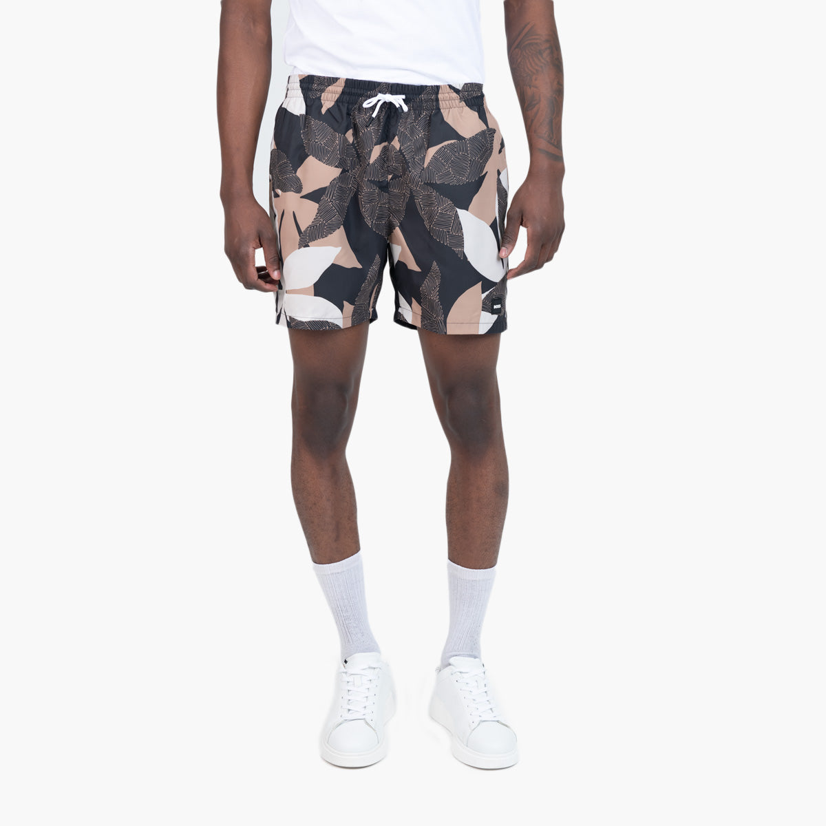 BOSS Black Fully Lined Swim Shorts With Seasonal Print | LEVISONS