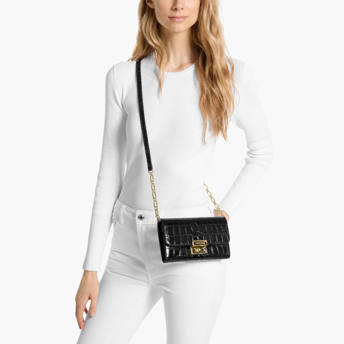 Michael Kors Tribeca Large Crocodile Embossed Leather Convertible Crossbody Bag | LEVISONS