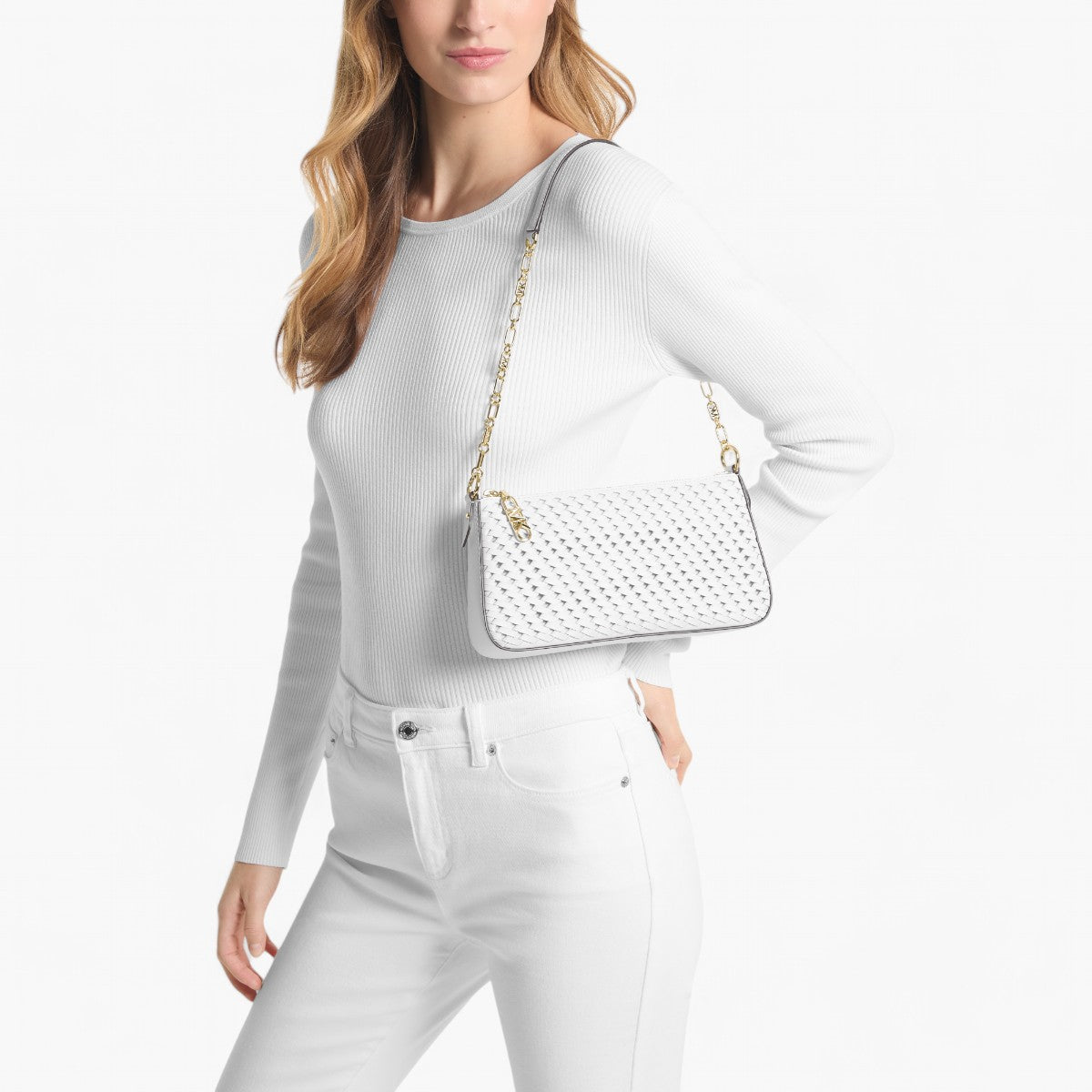 Michael Kors Empire Medium Woven Leather Chain-Link Pochette | LEVISONS