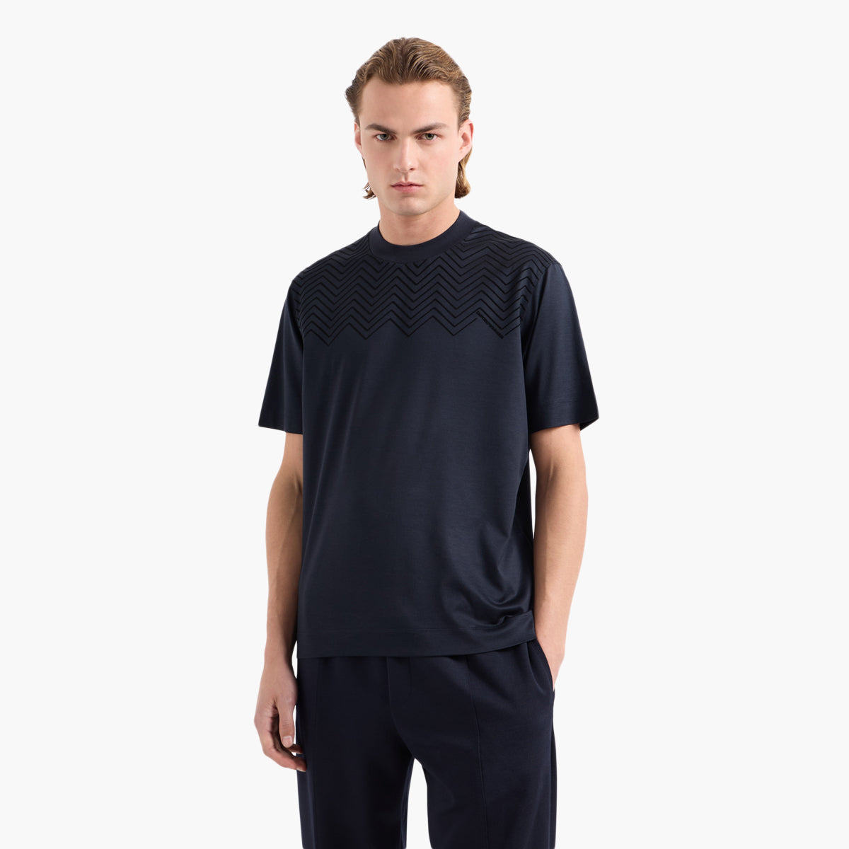Emporio Armani Regular Fit Cotton Crewneck Chevron T-Shirt | LEVISONS