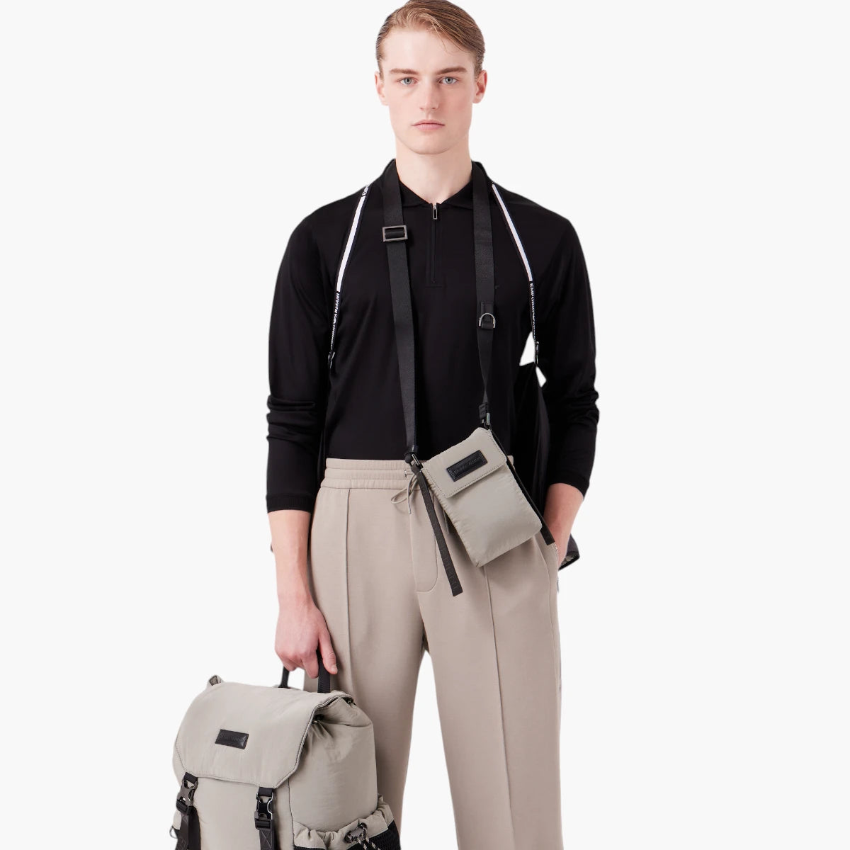 Emporio Armani Fabric Crossbody Bag With Stitched Leather Logo Patch | LEVISONS