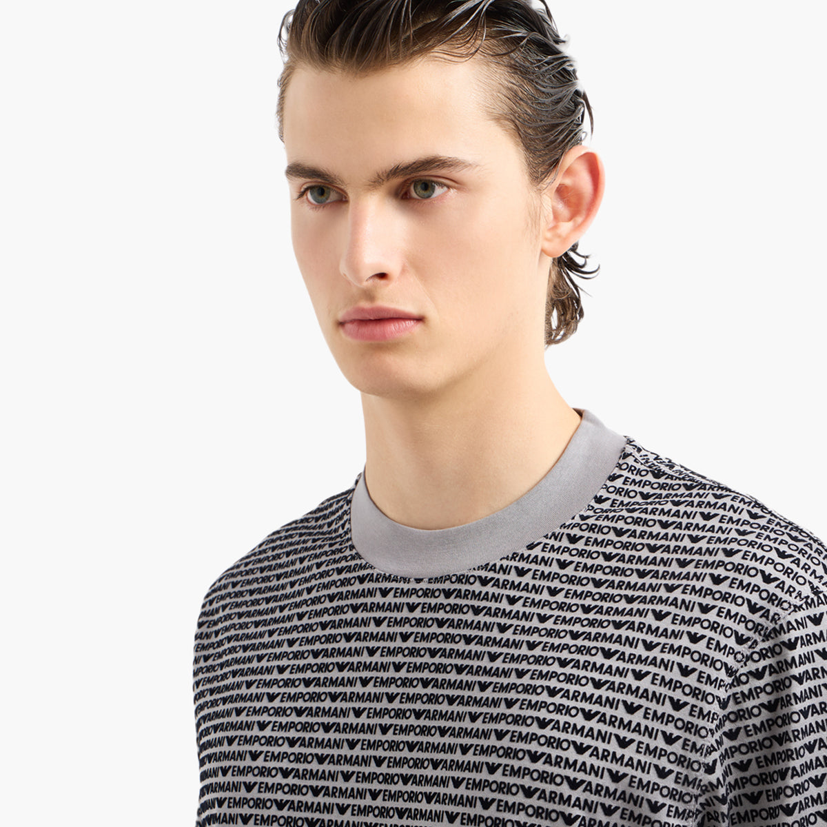 Emporio Armani Regular Fit All Over Logo Crewneck T-Shirt | LEVISONS