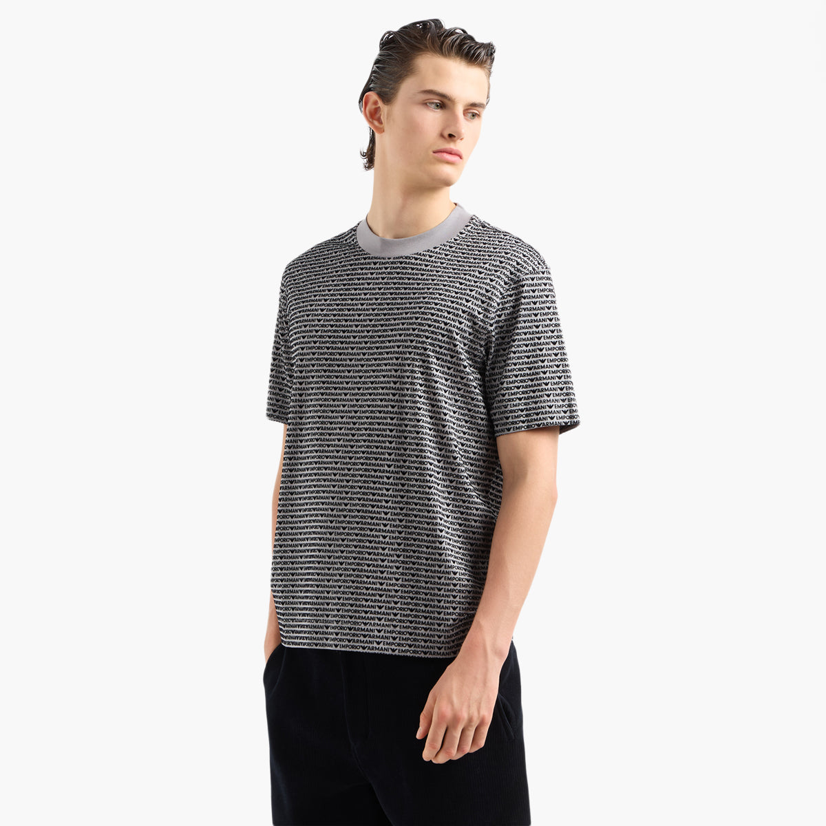 Emporio Armani Regular Fit All Over Logo Crewneck T-Shirt | LEVISONS
