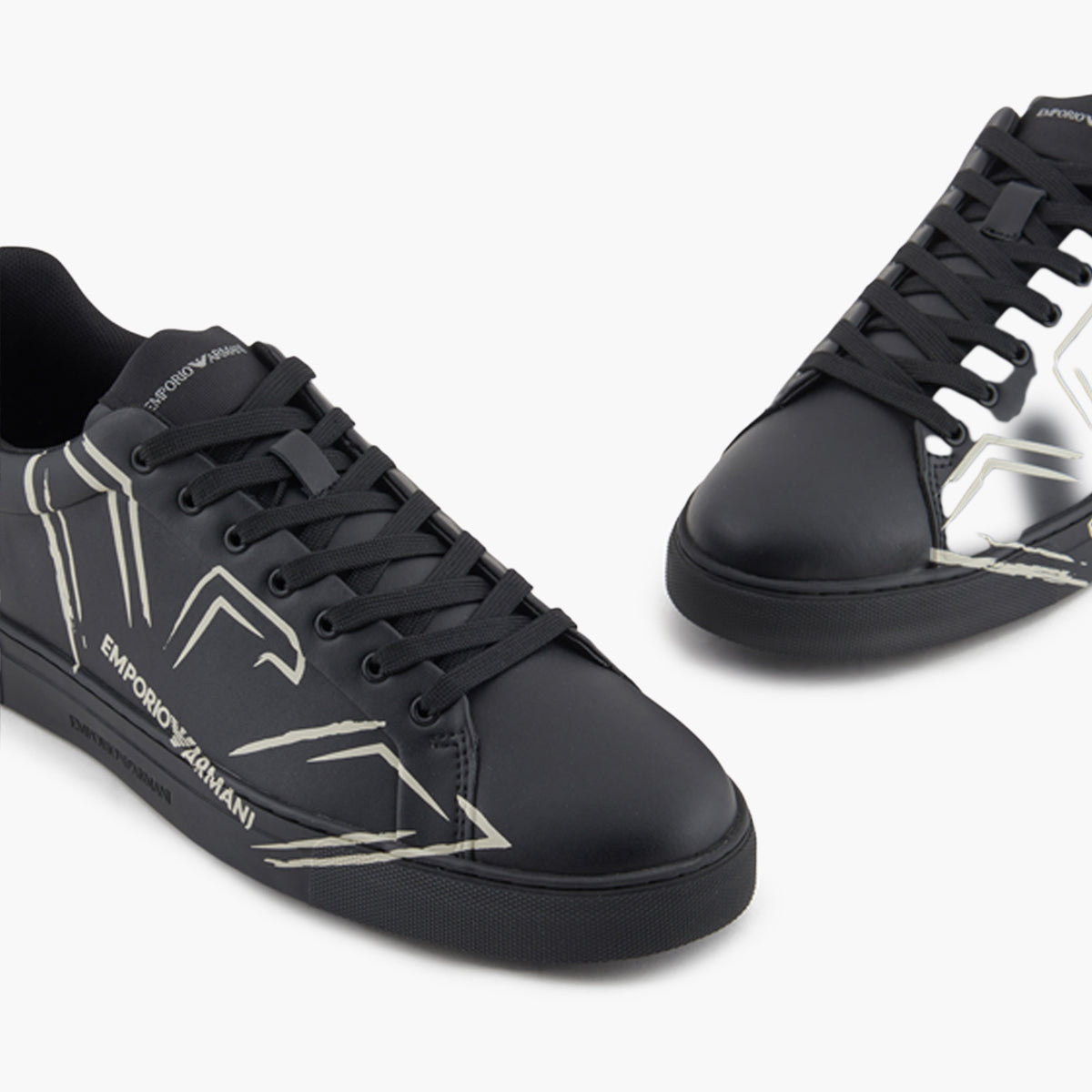 Emporio Armani Soft Leather Round Toe Sneaker With Contrast Eagle Logo | LEVISONS
