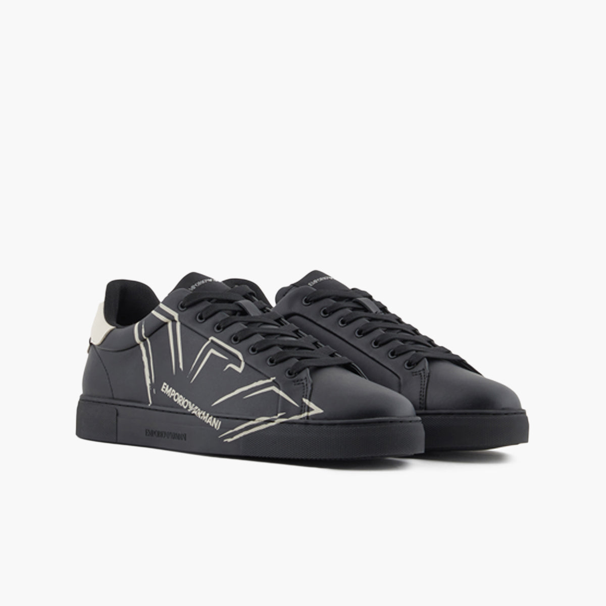 Emporio Armani Soft Leather Round Toe Sneaker With Contrast Eagle Logo | LEVISONS