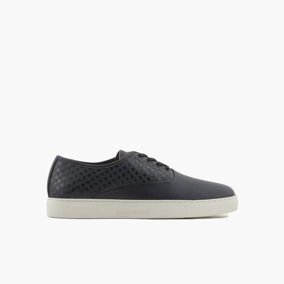 Emporio Armani Soft Leather Round Toe Sneaker With Embossed Design | LEVISONS