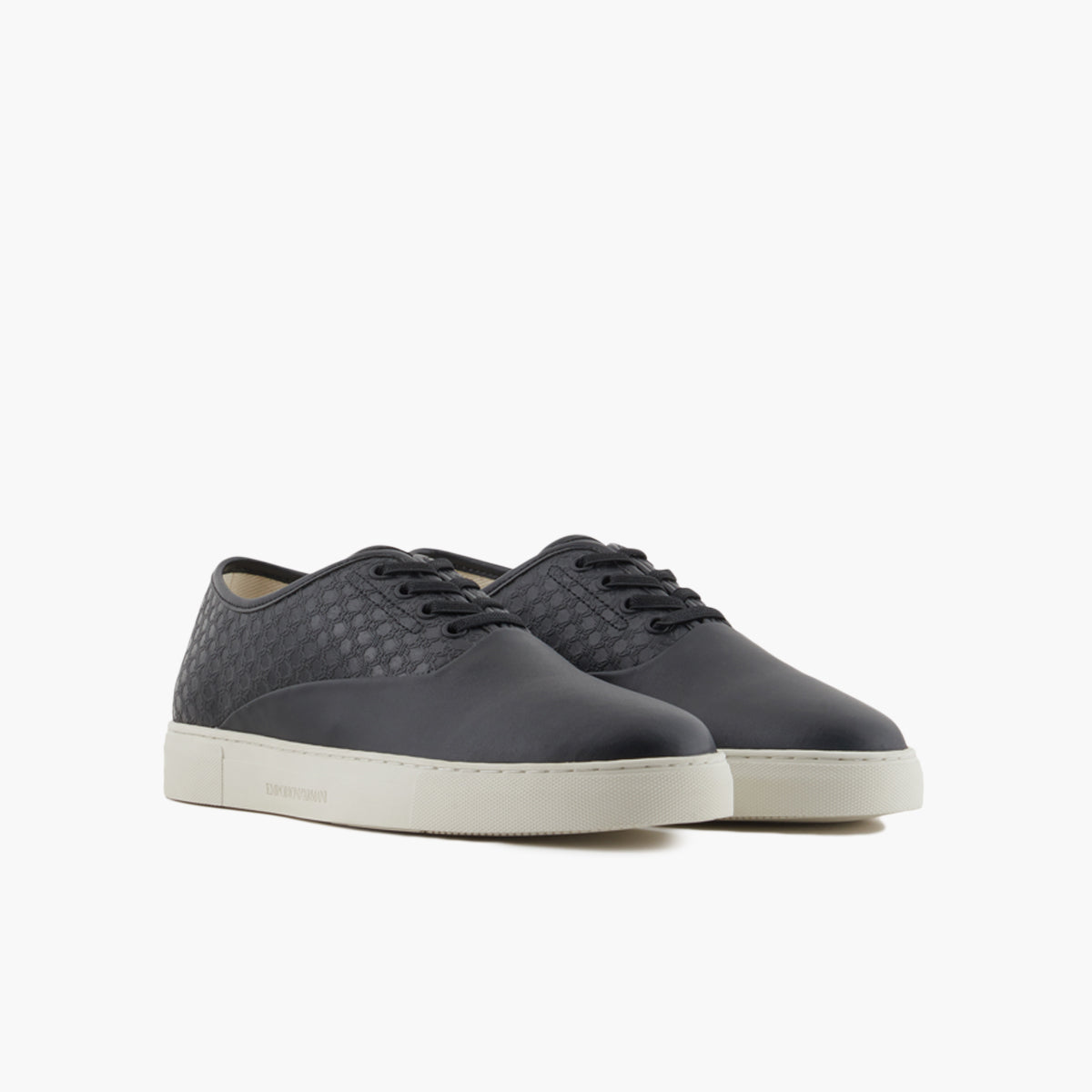 Emporio Armani Soft Leather Round Toe Sneaker With Embossed Design | LEVISONS