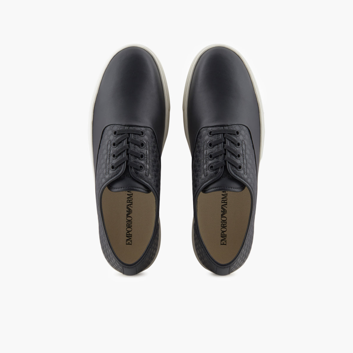 Emporio Armani Soft Leather Round Toe Sneaker With Embossed Design | LEVISONS