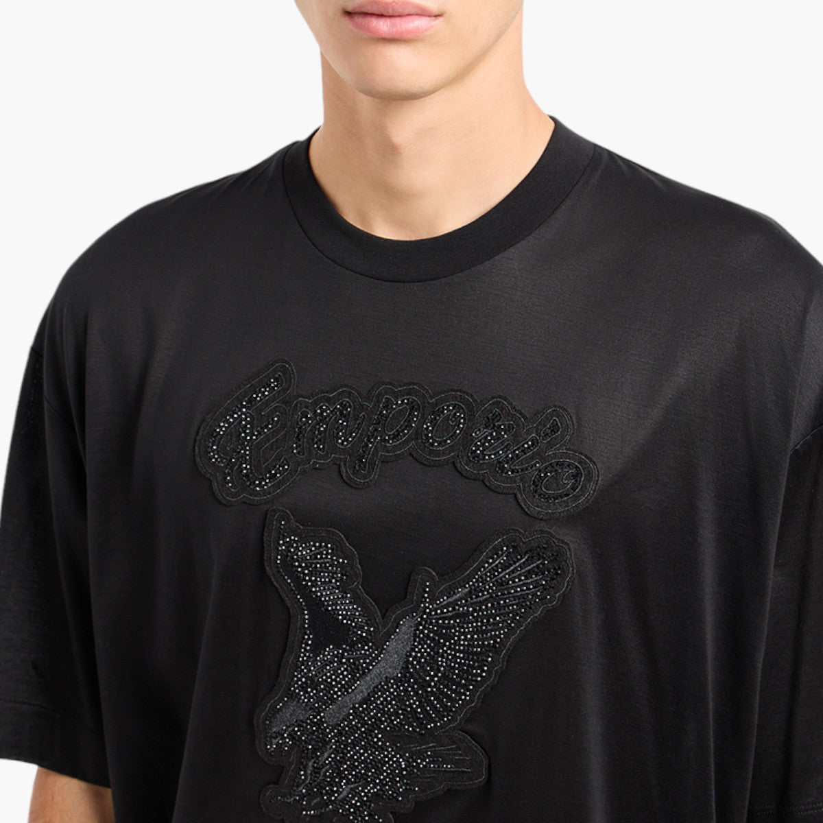 Cotton Blend Oversized T-Shirt With Embroidered Rhinestone