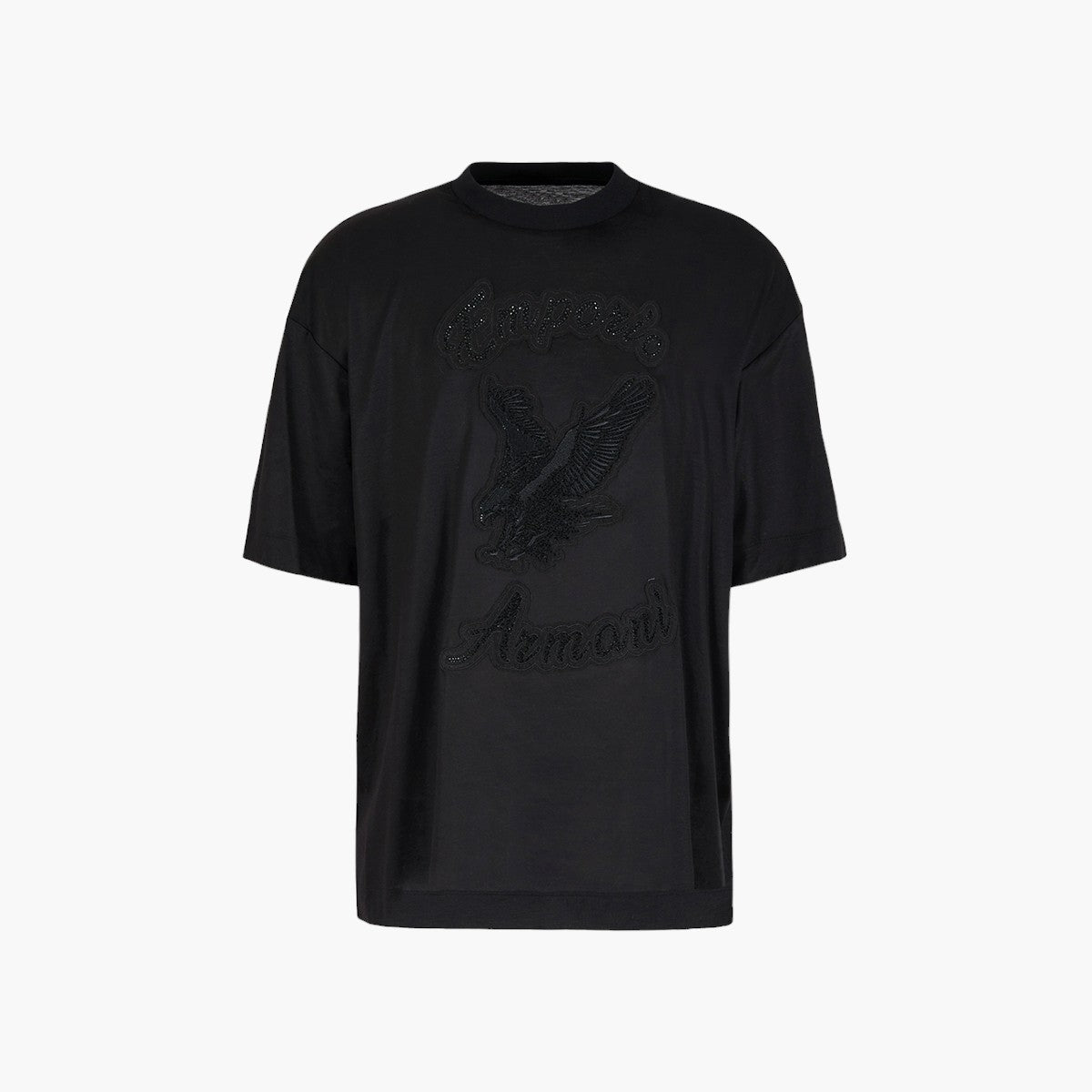 Emporio Armani Cotton Blend Oversized T-Shirt With Embroidered Rhinestone Patch | LEVISONS
