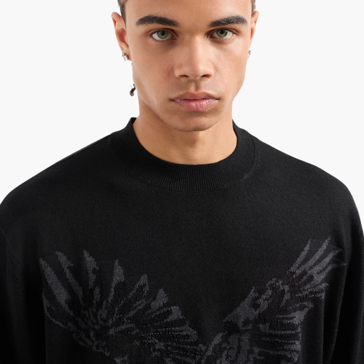 Armani Exchange Regular Fit Wool Crewneck Pullover With Embroidered Macro Eagle | LEVISONS