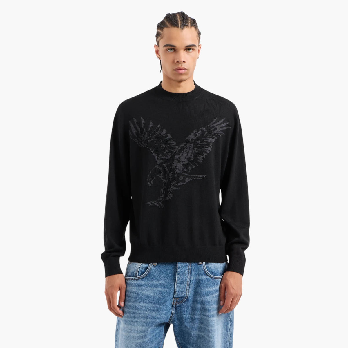 Armani Exchange Regular Fit Wool Crewneck Pullover With Embroidered Macro Eagle | LEVISONS