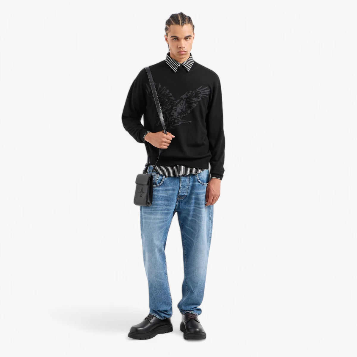 Armani Exchange Regular Fit Wool Crewneck Pullover With Embroidered Macro Eagle | LEVISONS