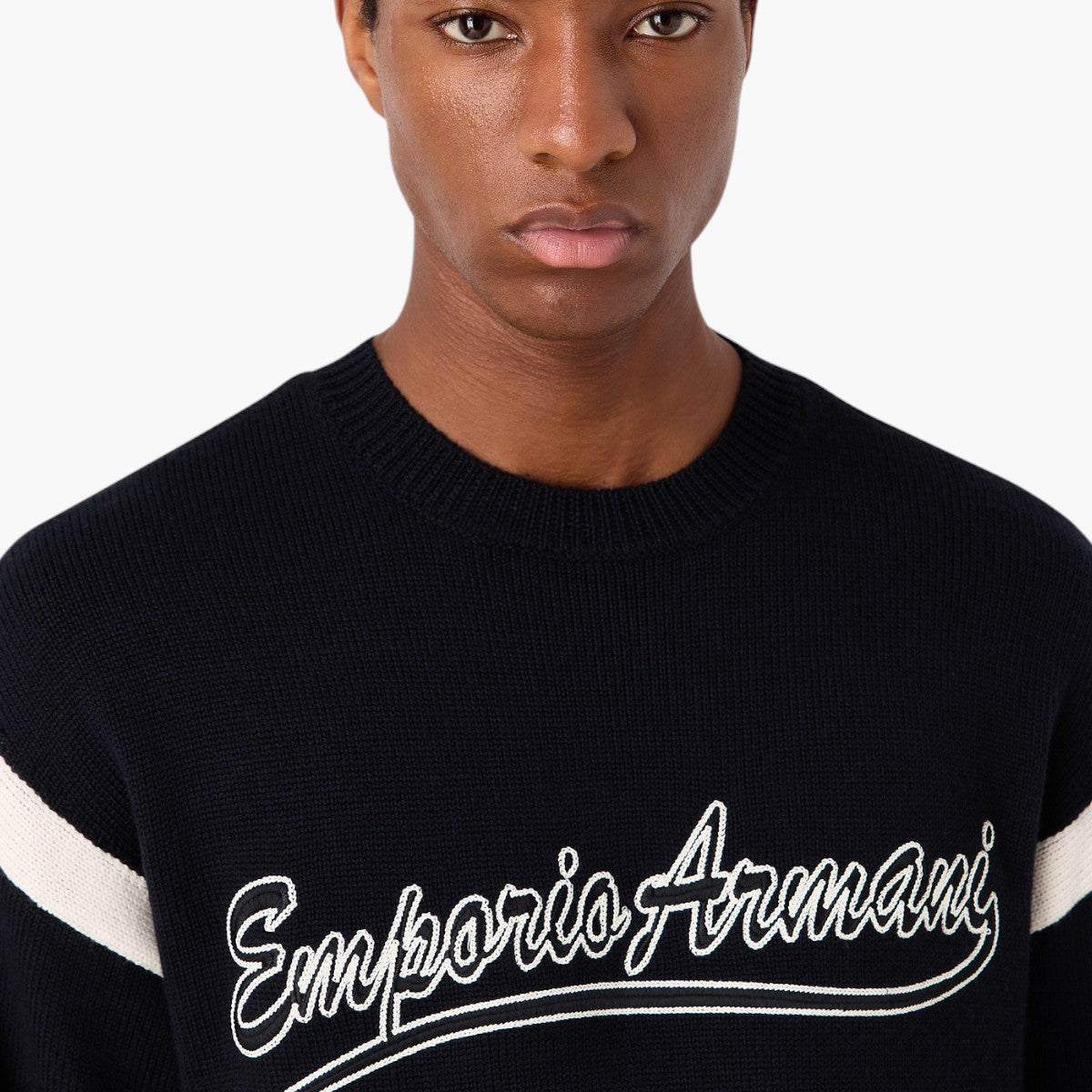 Emporio Armani Wool Blend Varsity Style Crew Neck Pullover | LEVISONS