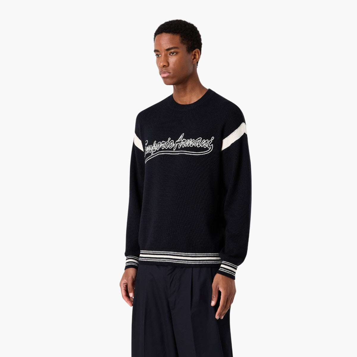 Emporio Armani Wool Blend Varsity Style Crew Neck Pullover | LEVISONS