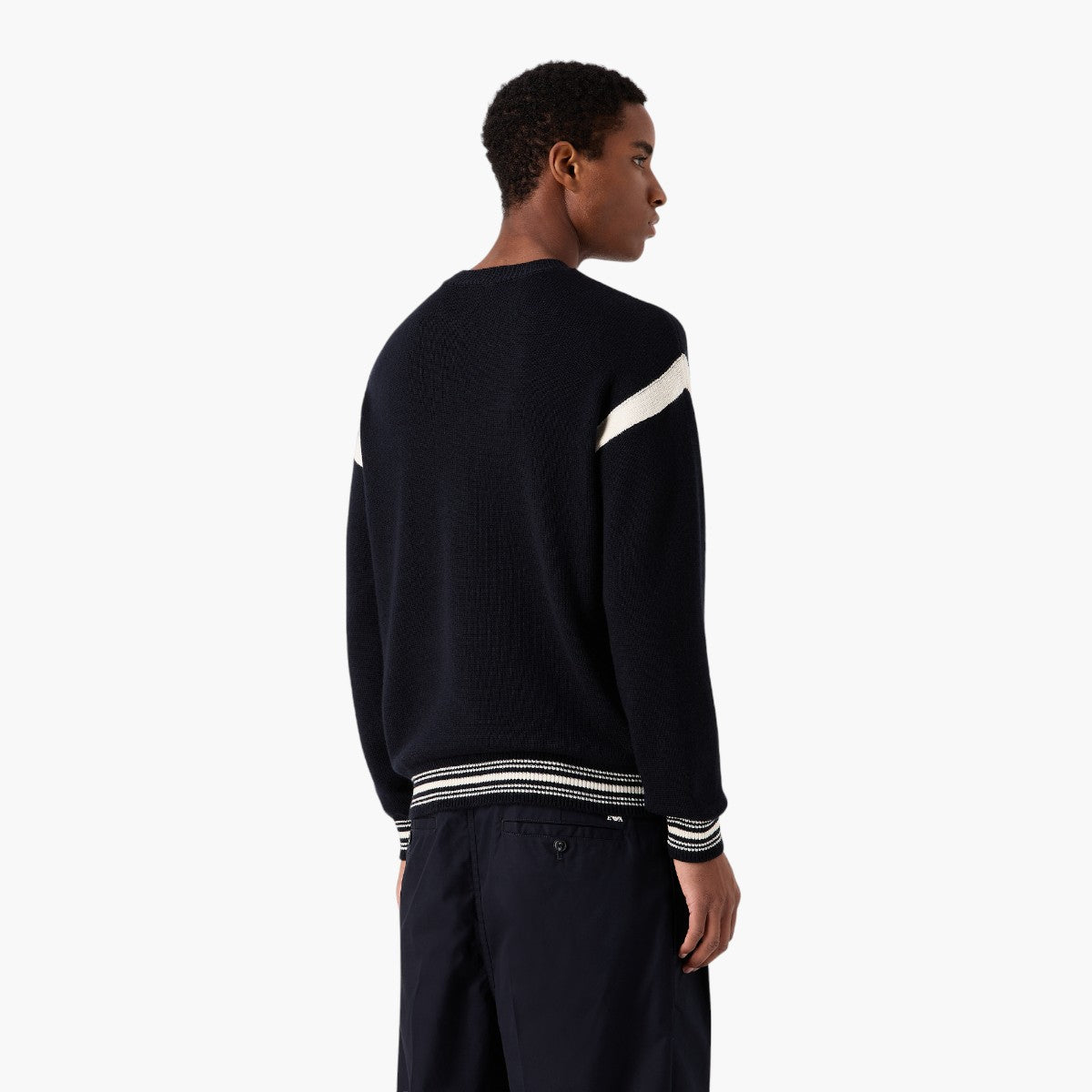 Emporio Armani Wool Blend Varsity Style Crew Neck Pullover | LEVISONS