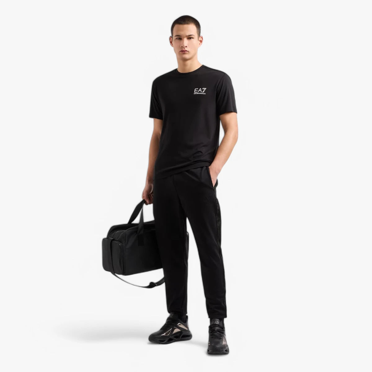 EA7 Gold Label Slim Fit Cotton Crewneck T-Shirt With Shoulder Detailing | LEVISONS